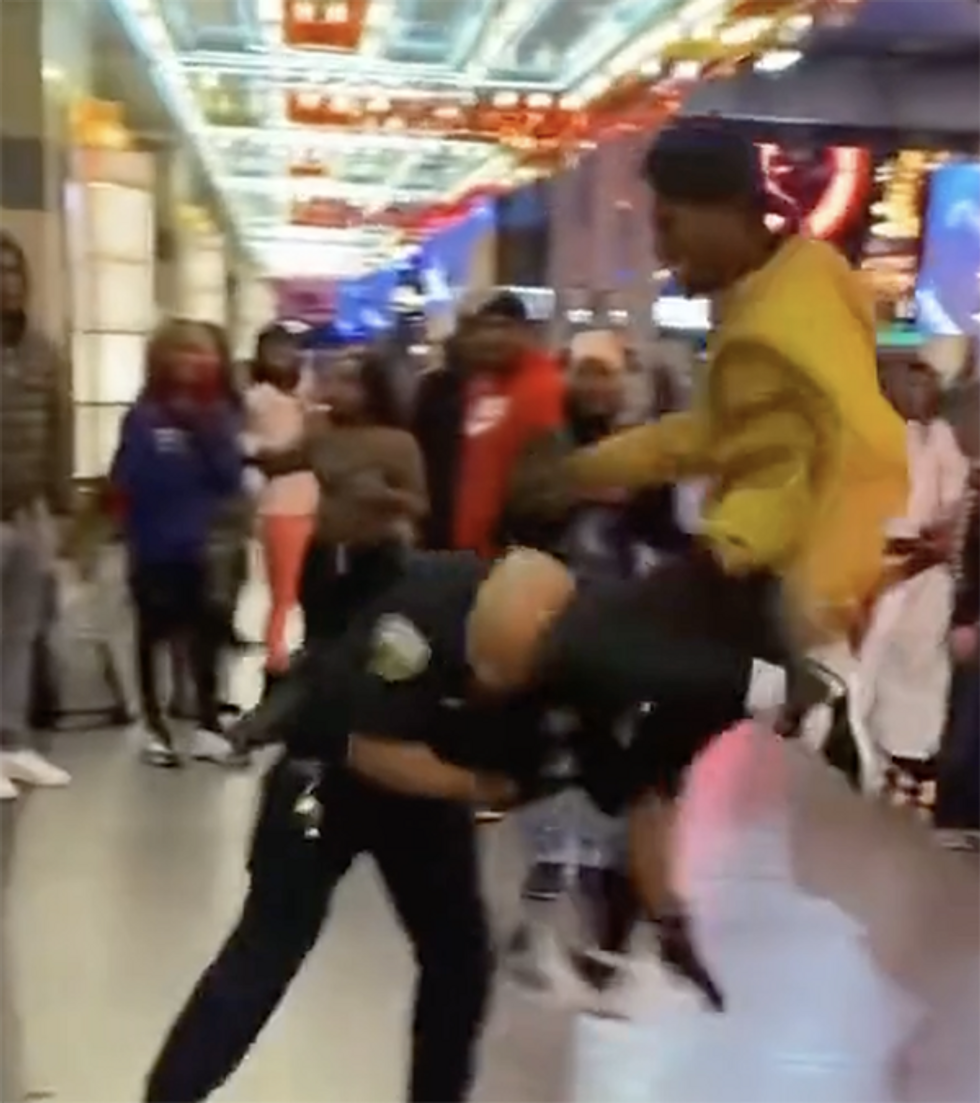 A man goes viral for attacking a police officer on Freemont Street in Las Vegas