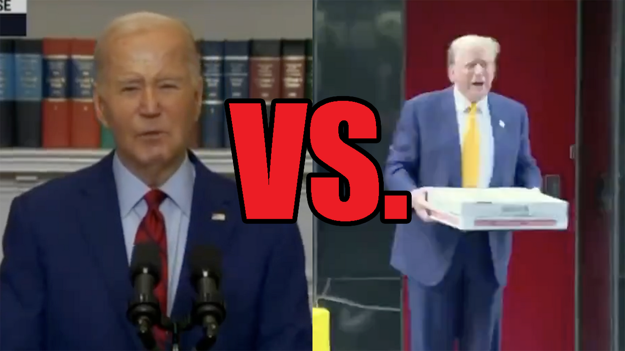 Watch: As Joe Biden says there are very fine people on both sides of campus chaos, Trump delivers pizza to firefighters